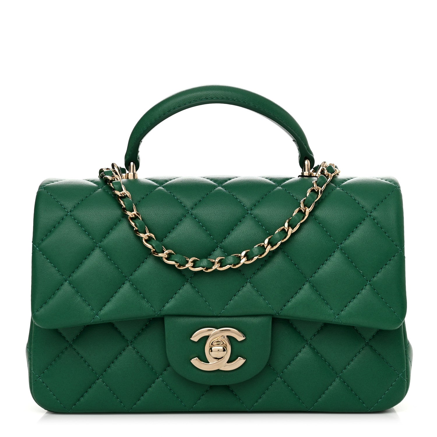 Chanel Lambskin Quilted Mini Top Handle Rectangular Flap Green 1 of 10
