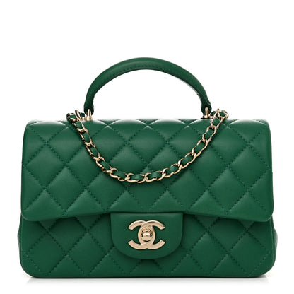 Chanel Lambskin Quilted Mini Top Handle Rectangular Flap Green 1 of 10