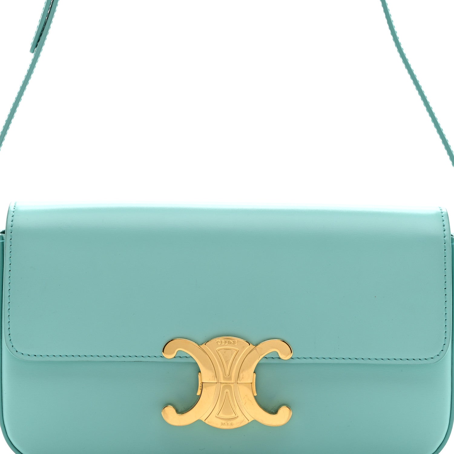 Celine Shiny Calfskin Triomphe Shoulder Bag Turquoise 9 of 11
