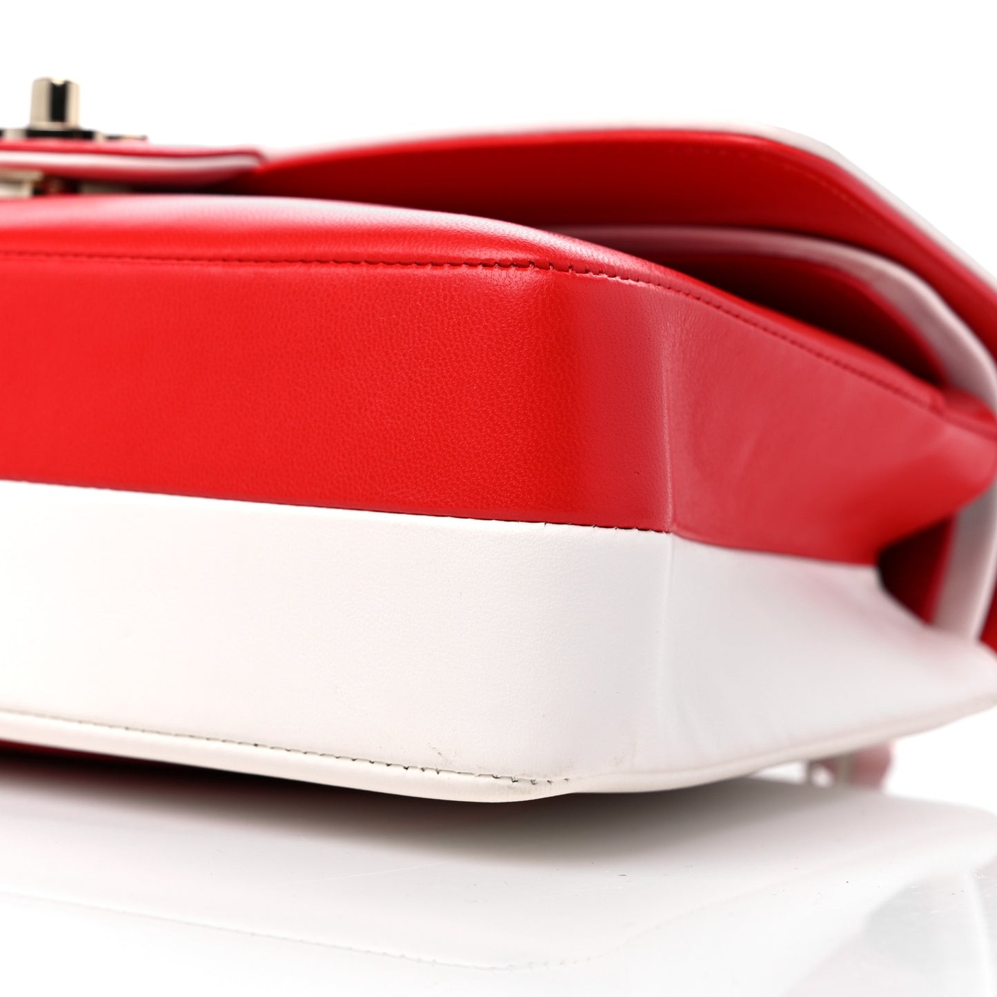 Lambskin Geometric Colorblock Medium Double Flap Red White