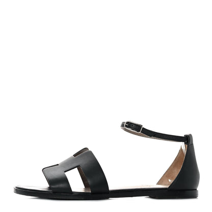 Hermes Calfskin Santorini Sandals 38 Black 1 of 8