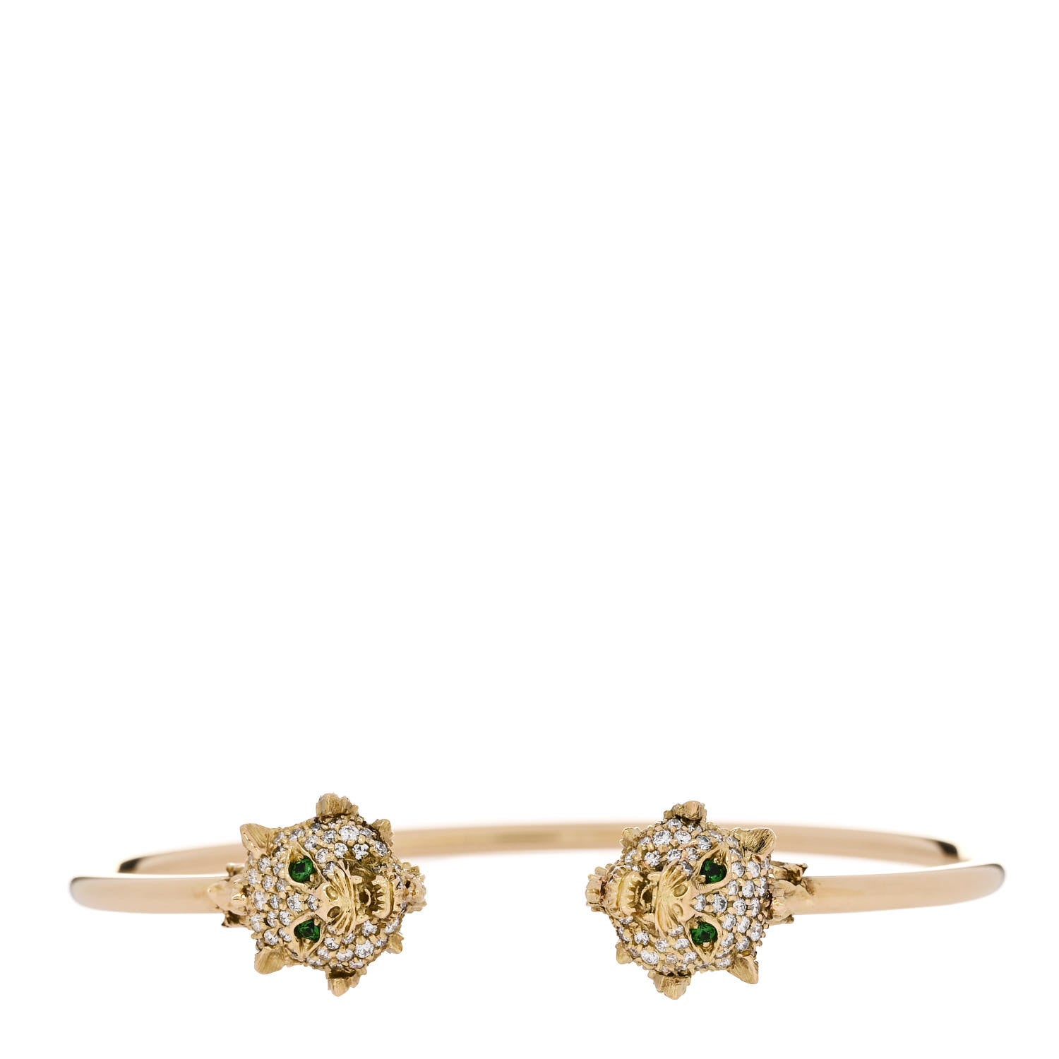 Gucci 18K Yellow Gold Diamond Tsavorite Marche des Merveilles Tiger Cuff Bracelet 1 of 4