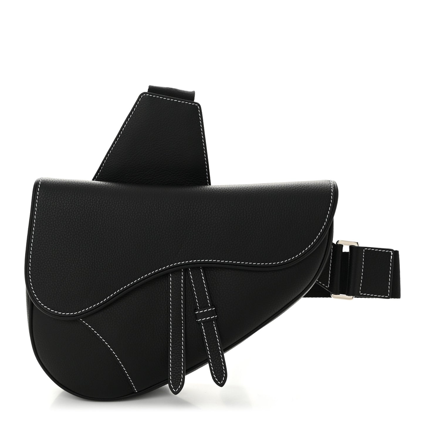 Grained Calfskin Mens Saddle Bag Black