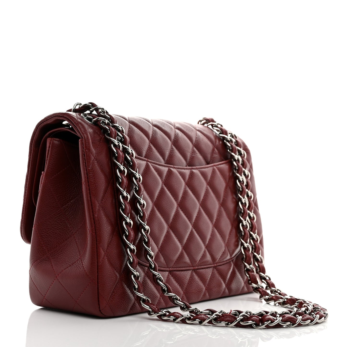 Caviar Quilted Jumbo Double Flap Dark Red