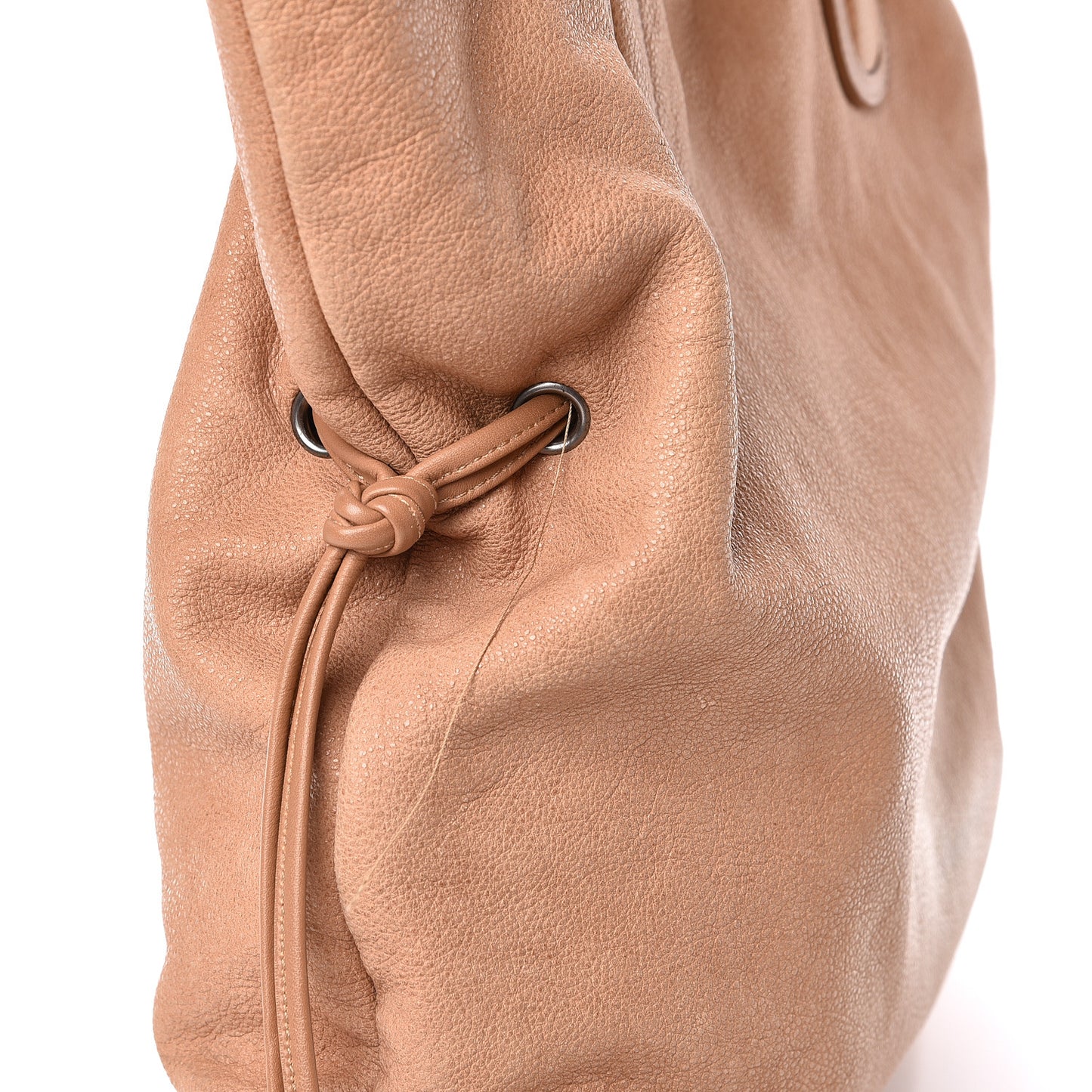 Washed Calfskin Drawstring Tote Beige