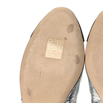 Chanel Metallic Laminated Goatskin Patent Grosgrain CC Elastic Cap Toe Ballerina Flats 35.5 Silver Black 8 of 9
