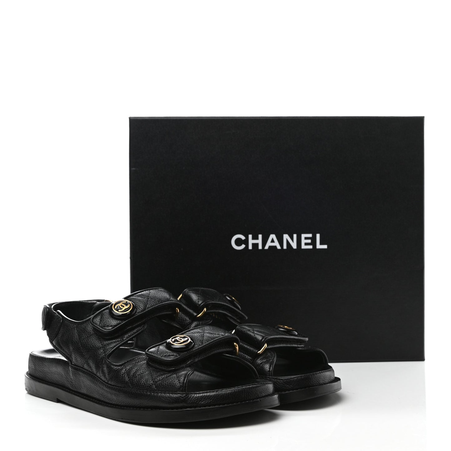 Grained Calfskin Velcro Dad Sandals 38 Black