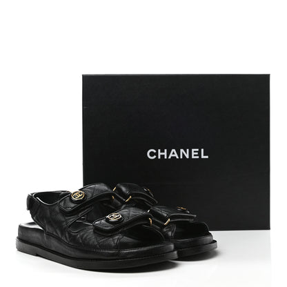 Chanel Grained Calfskin Velcro Dad Sandals 38 Black 10 of 10