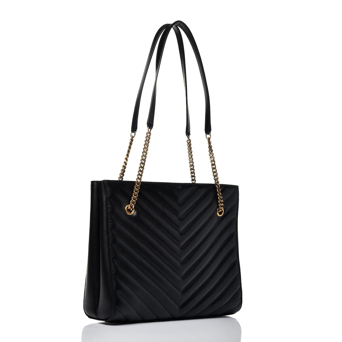 Grain De Poudre Matelasse Chevron Medium Tribeca Shopping Bag Black