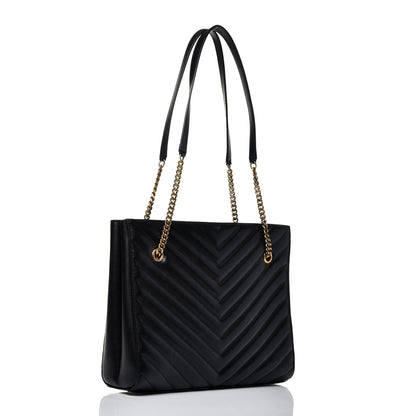 Saint Laurent Grain De Poudre Matelasse Chevron Medium Tribeca Shopping Bag Black 3 of 9
