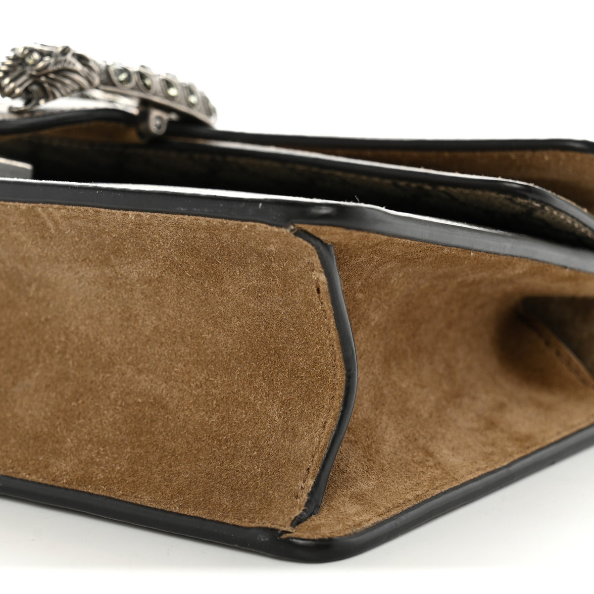 GG Supreme Monogram Suede Crystal Small Dionysus Shoulder Bag Beige Ebony Taupe