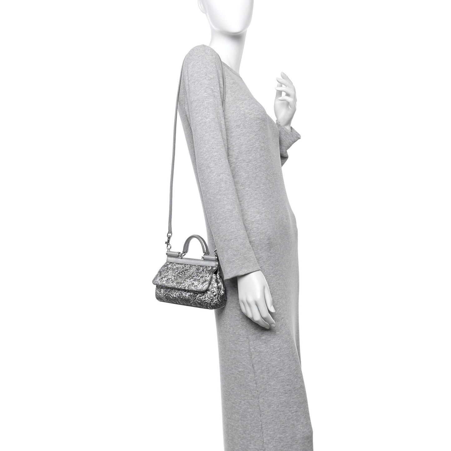Brocade Fabric Lizard Calfskin Embossed Small Miss Sicily Satchel Silver