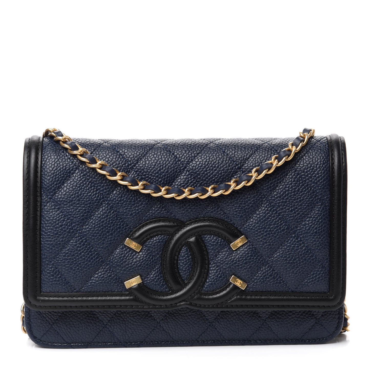 Caviar Quilted CC Filigree Wallet On Chain WOC Navy