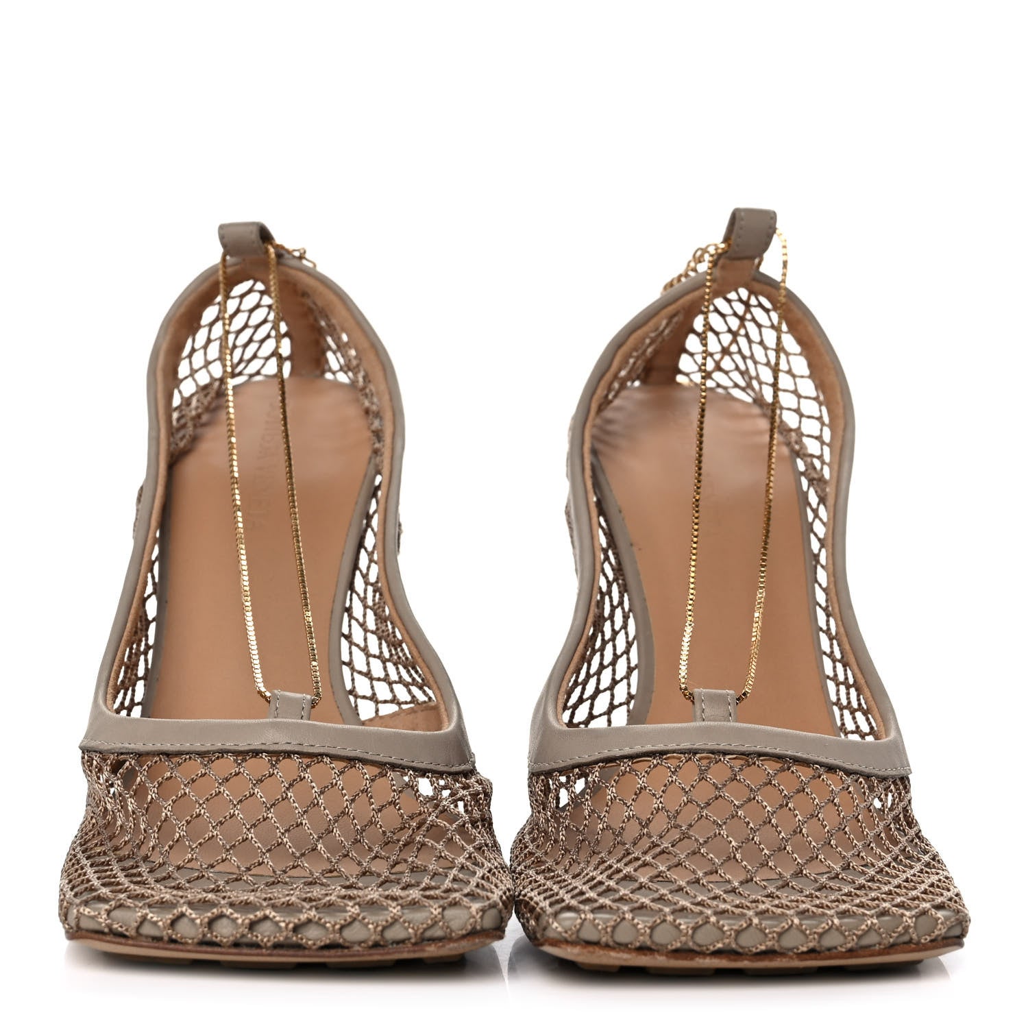 Bottega Veneta Mesh Calfskin Chain Stretch Pumps 38.5 Beige 2 of 8