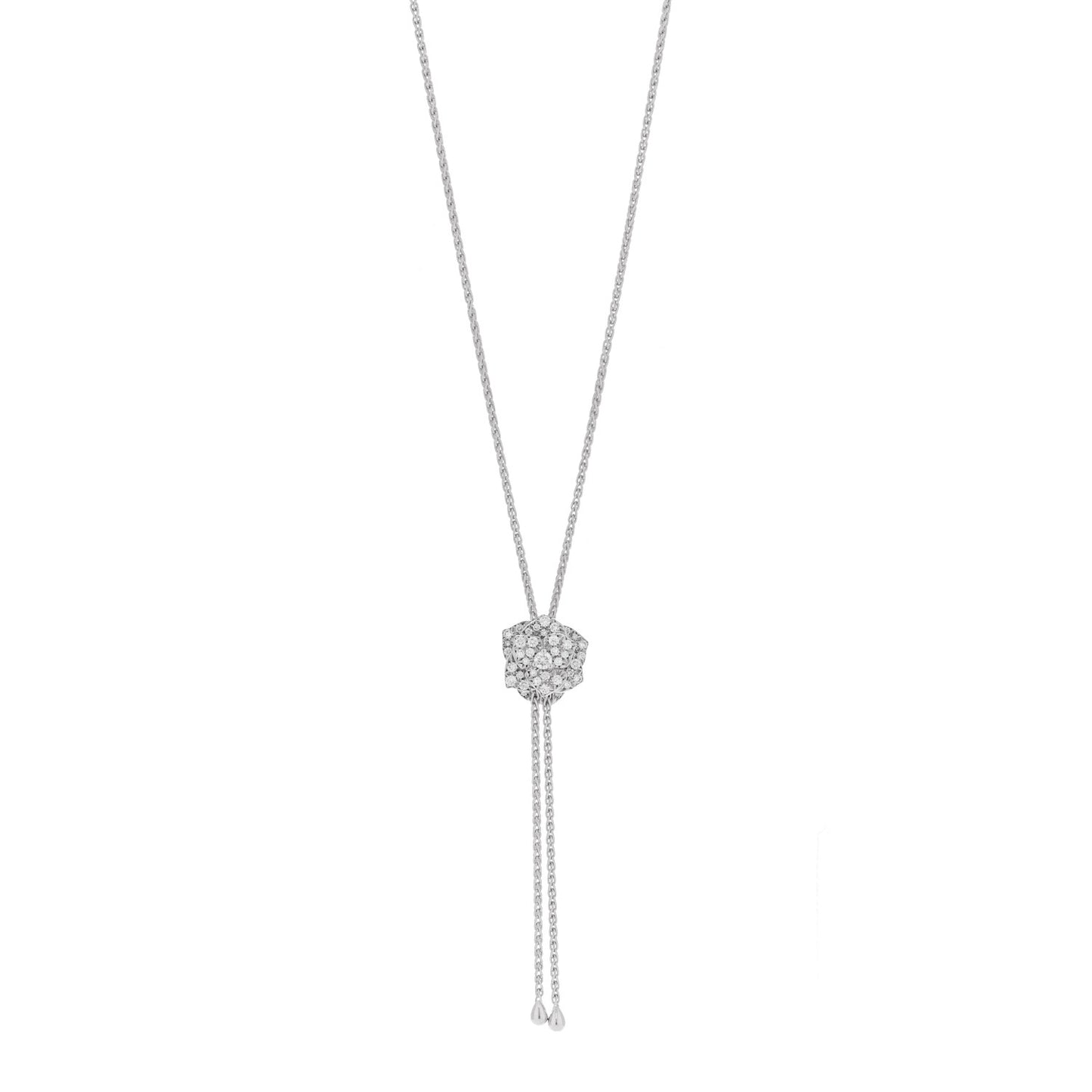 18K White Gold Diamond Rose Lariat Pendant Necklace