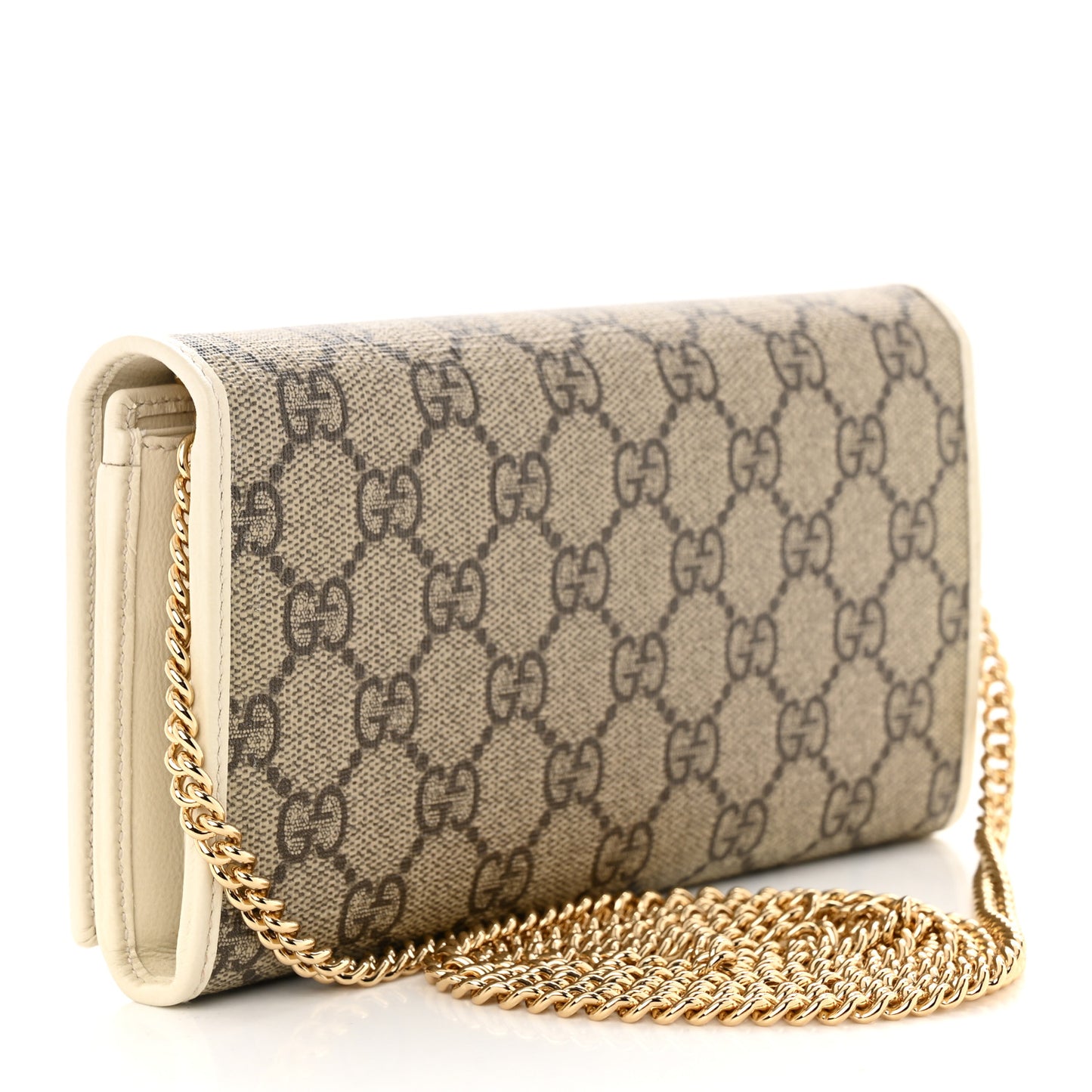 GG Supreme Monogram Azalea Calfskin Horsebit 1955 Wallet On Chain Beige Ebony Mystic White