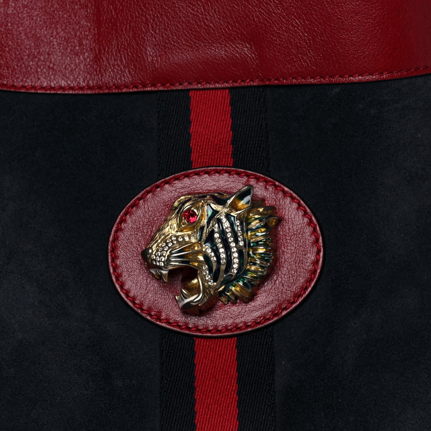 Gucci Suede Calfskin Large Rajah Chain Tote New Blue Romantic Cherry 9 of 12