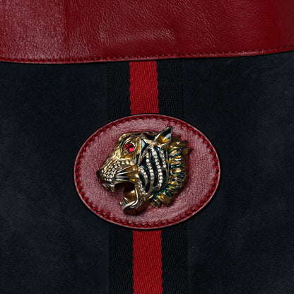 Gucci Suede Calfskin Large Rajah Chain Tote New Blue Romantic Cherry 9 of 12