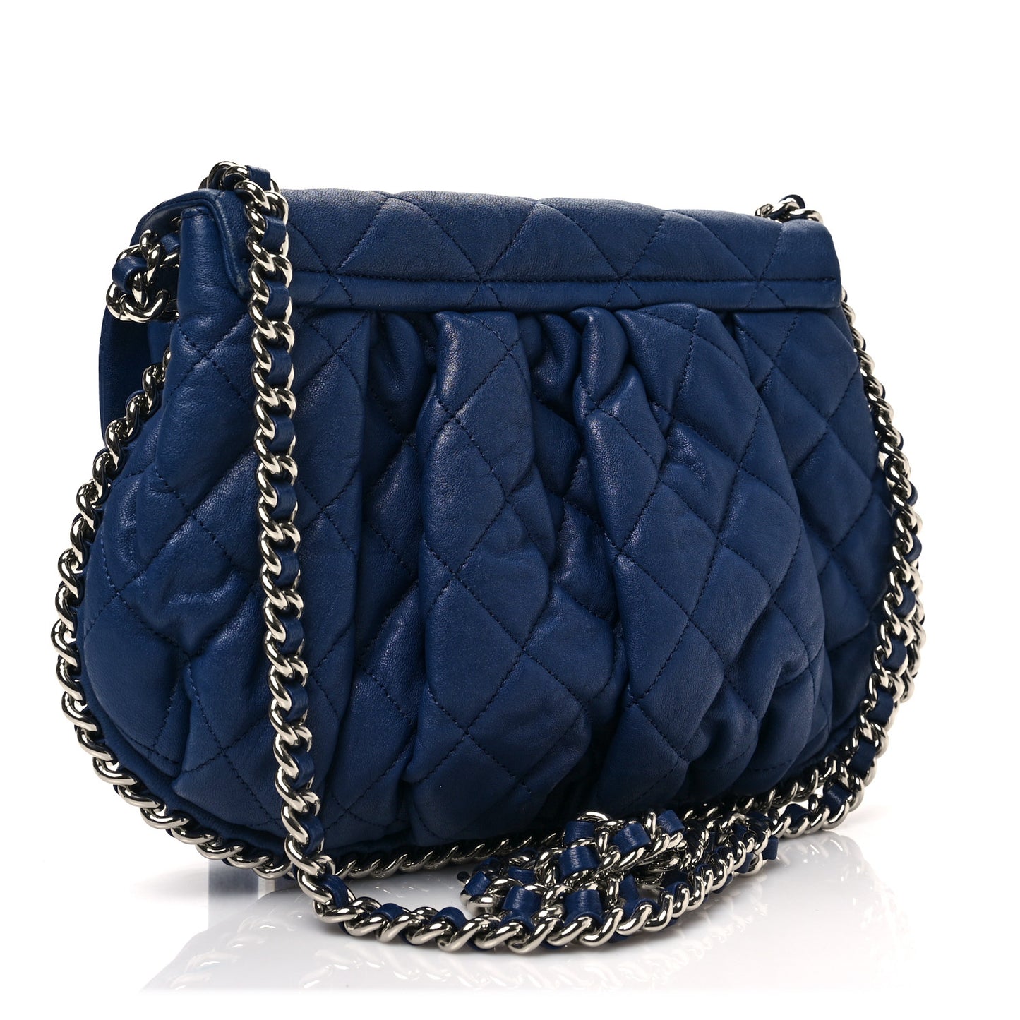 Washed Lambskin Quilted Medium Chain Around Messenger Blue