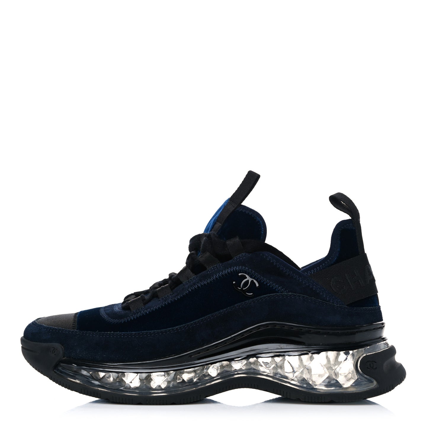 Suede Calfskin Velvet Grosgrain CC Sneakers 38 Navy Blue Black