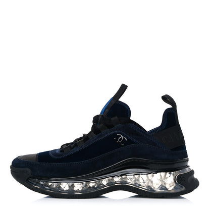 Chanel Suede Calfskin Velvet Grosgrain CC Sneakers 38 Navy Blue Black 1 of 8
