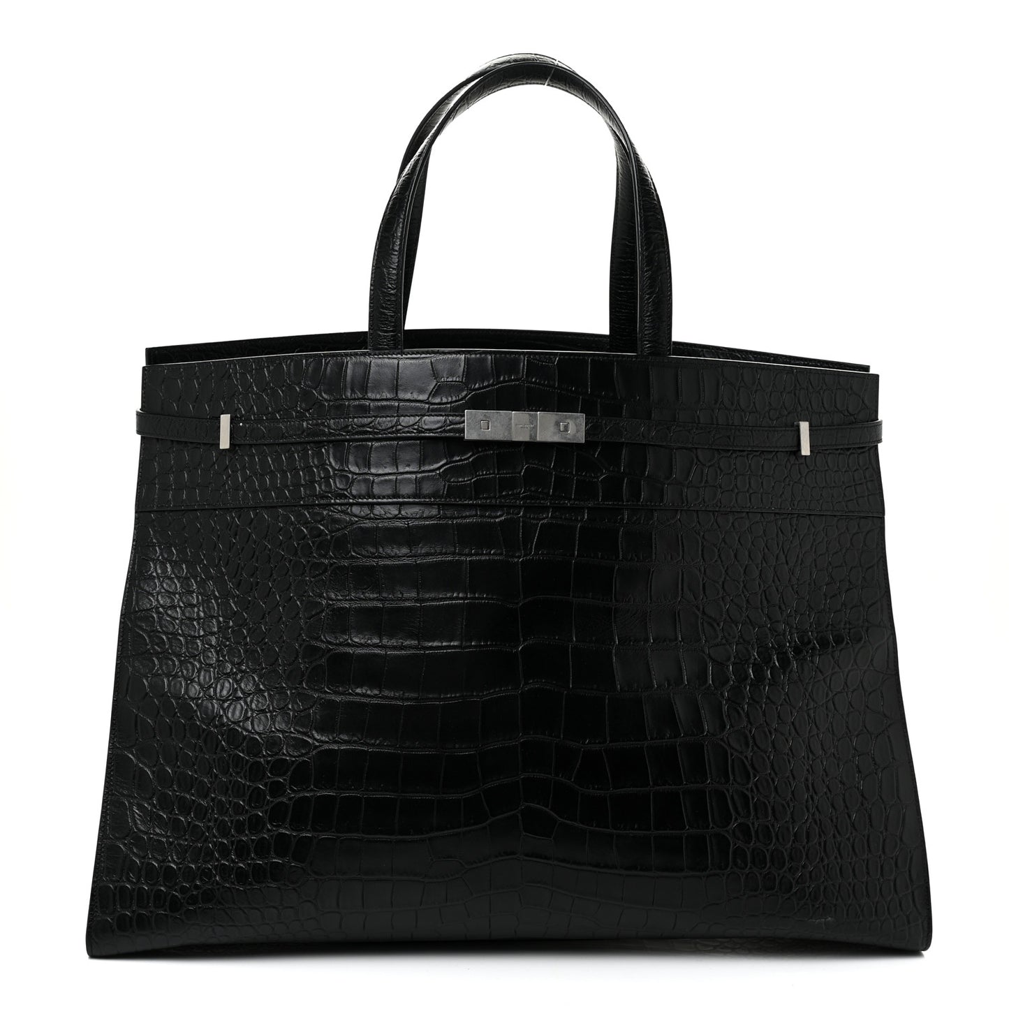 Calfskin Crocodile Embossed Large Manhattan Shopper Tote Black