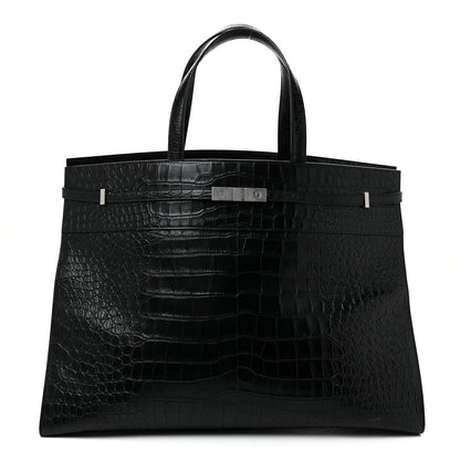 Saint Laurent Calfskin Crocodile Embossed Large Manhattan Shopper Tote Black 1 of 9