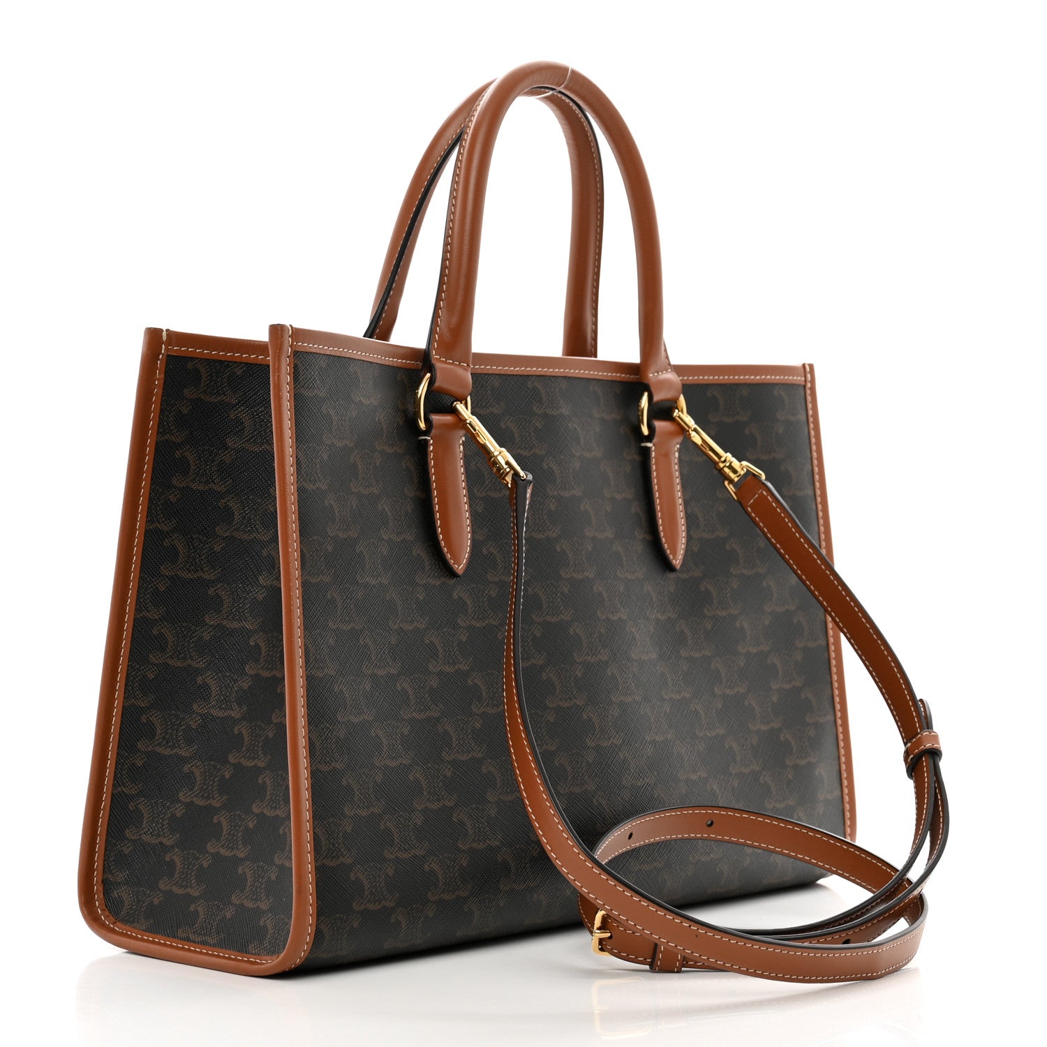 Celine Triomphe Canvas Calfskin Mini Horizontal Cabas Tan 3 of 9