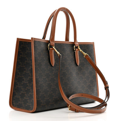 Celine Triomphe Canvas Calfskin Mini Horizontal Cabas Tan 3 of 9