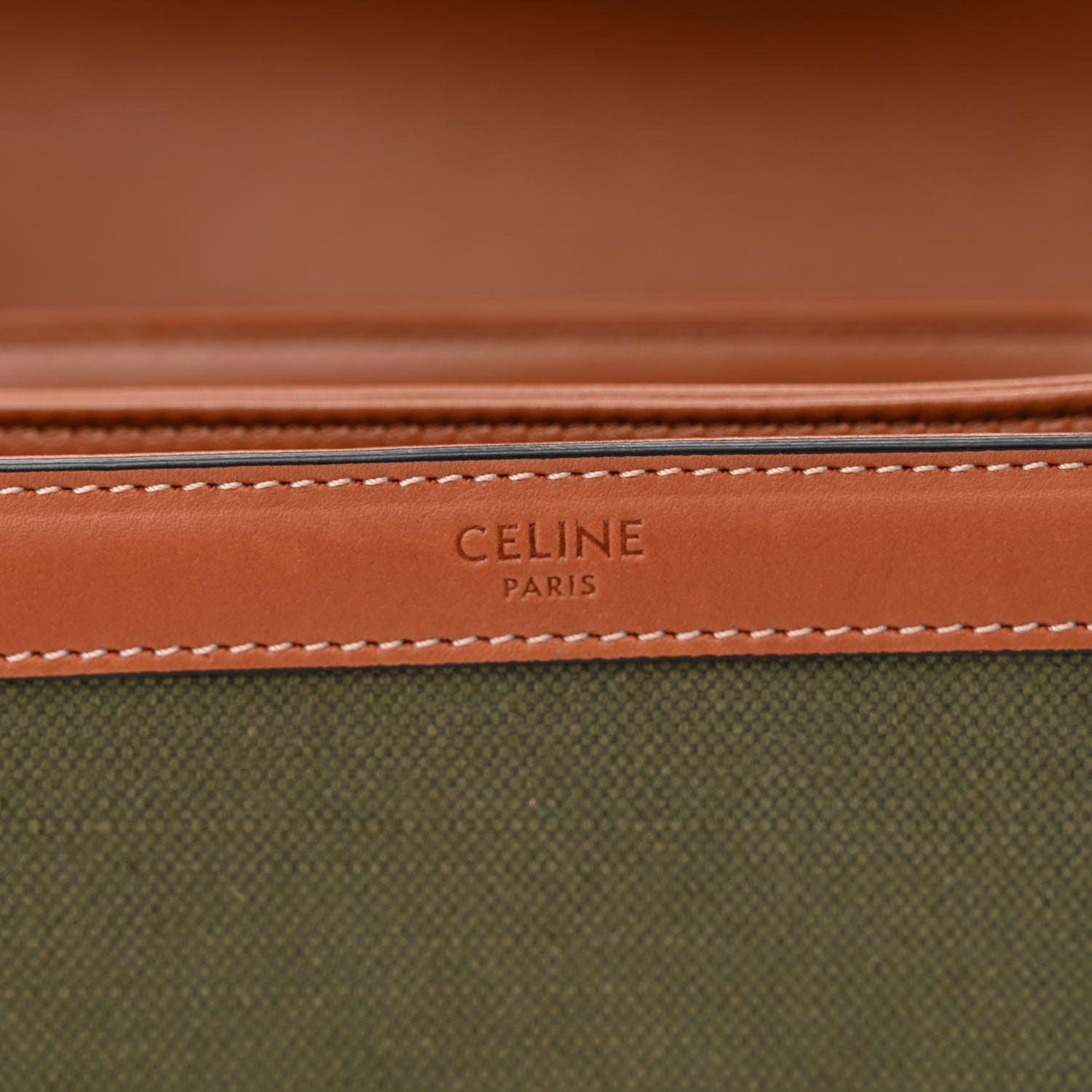 Celine Textile Natural Calfskin Classique Triomphe Khaki Tan 9 of 14