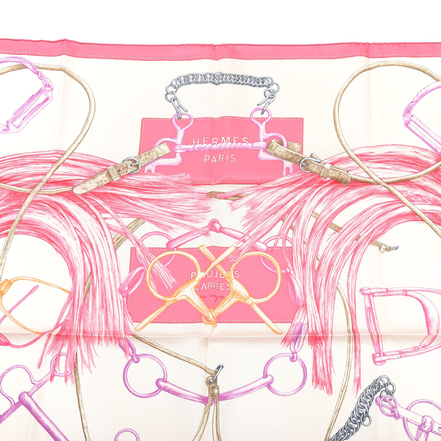 Hermes Silk Projets Carres au Crayon Scarf 90 Rose The Rose Vif 4 of 4