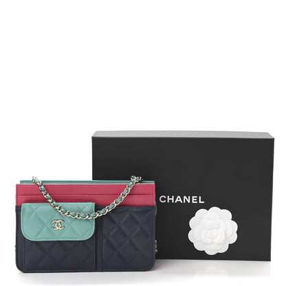 Chanel Goatskin Quilted Tri-Color In & Out Chain Wallet Navy Turquoise Pink 12 of 12