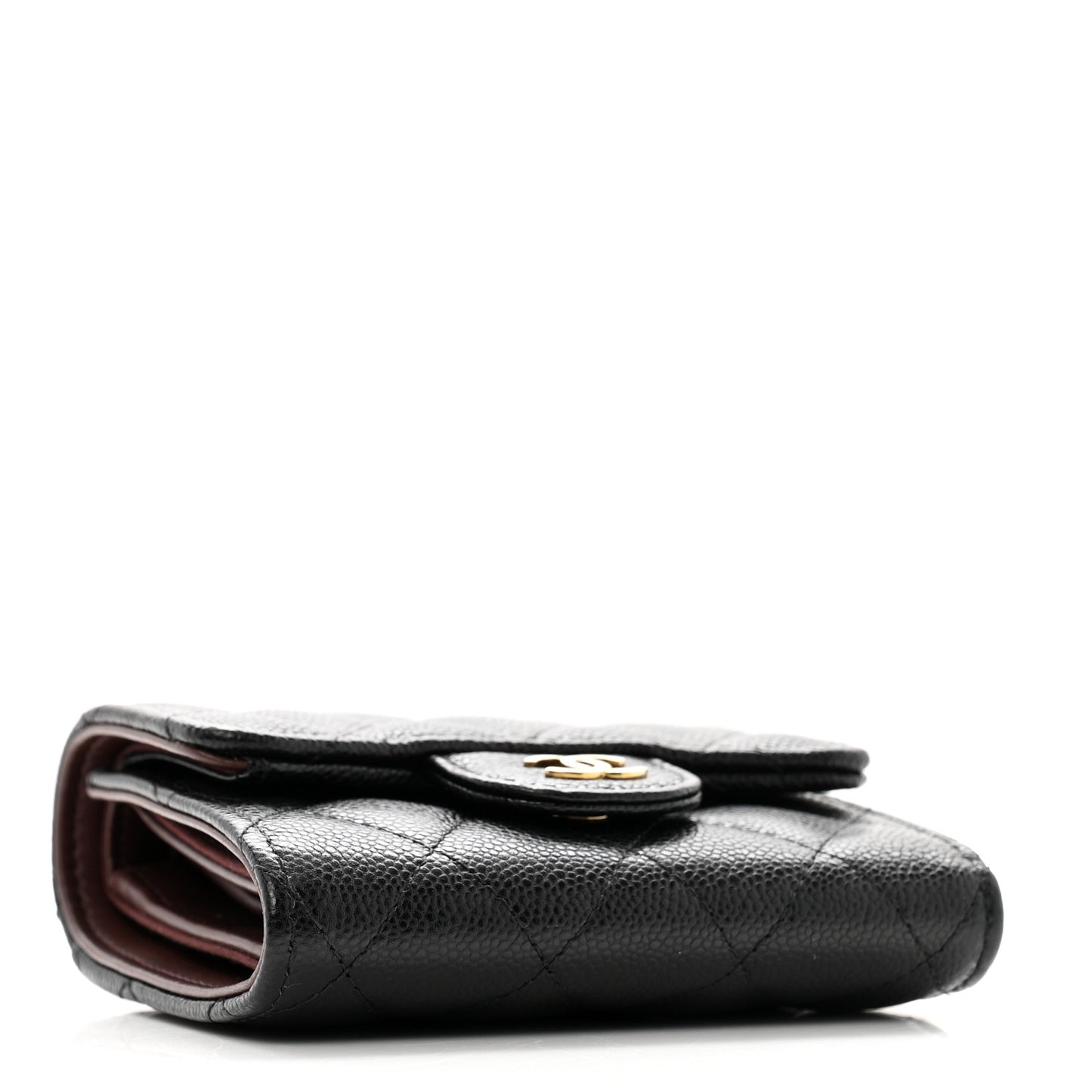Caviar Quilted Flap Card Holder Wallet Black