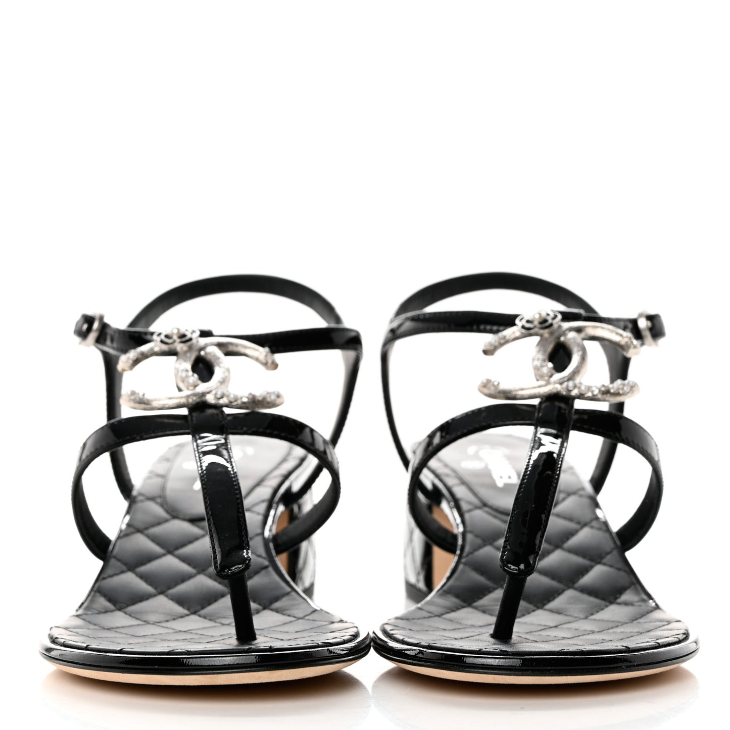 Patent CC Logo Thong Sandals 37 Black