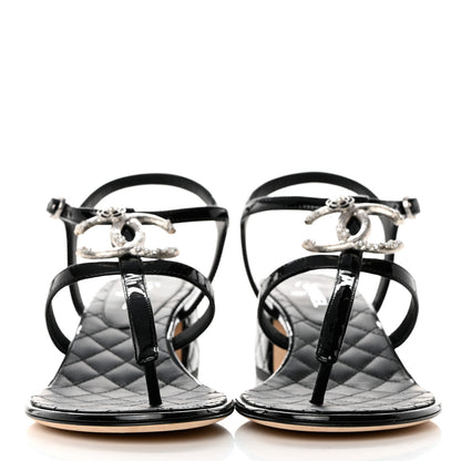 Chanel Patent CC Logo Thong Sandals 37 Black 2 of 8