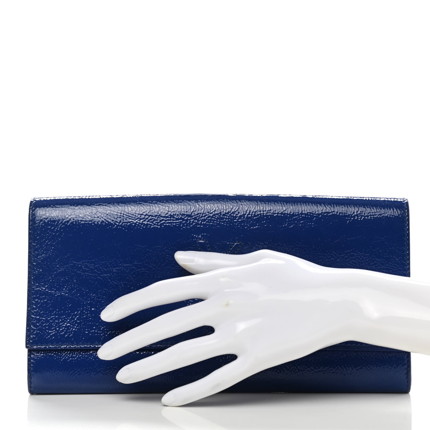 Saint Laurent Textured Patent Monogram Large Belle De Jour Clutch Royal Blue 2 of 13
