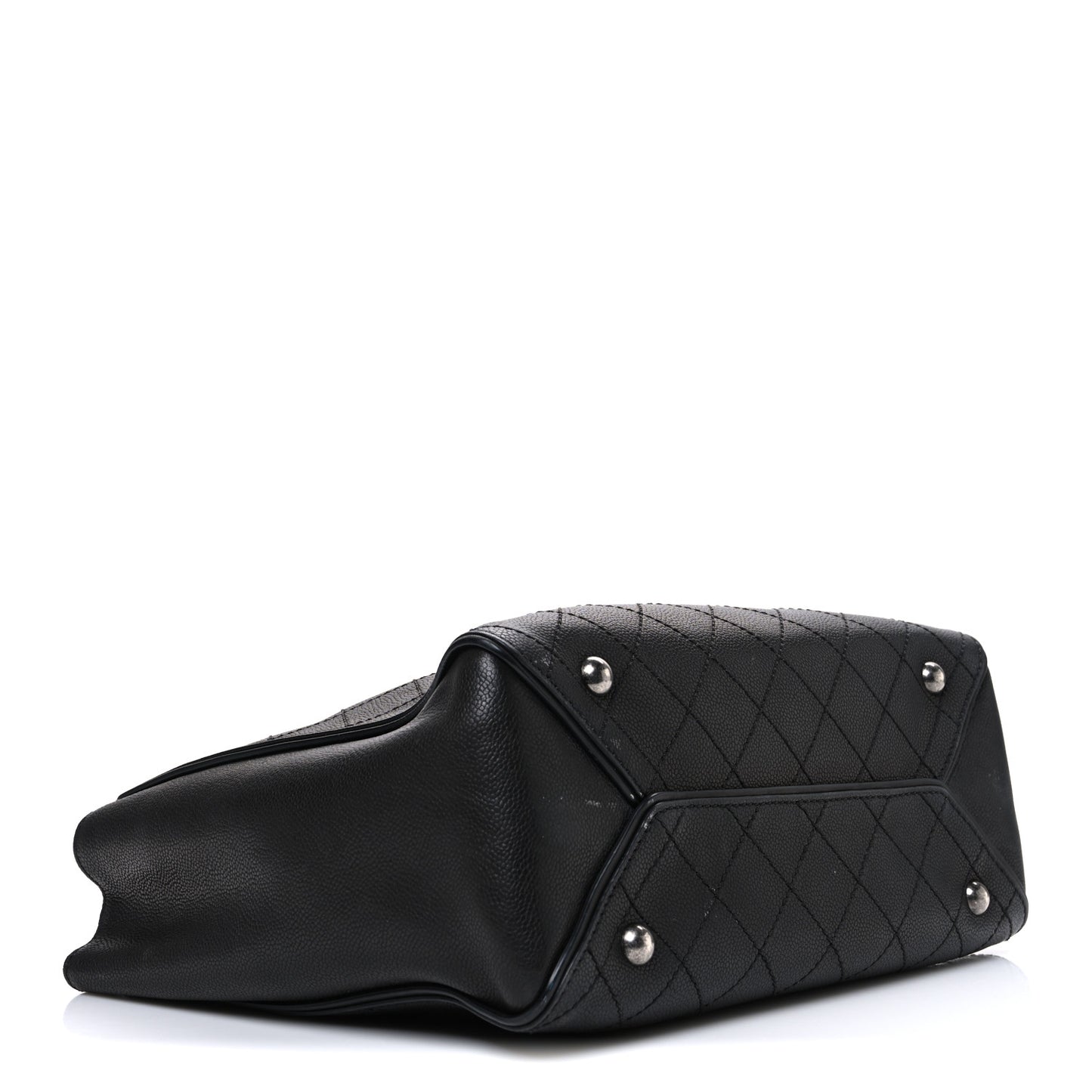 Caviar Stitched Large Lady Coco Shopping Tote Black