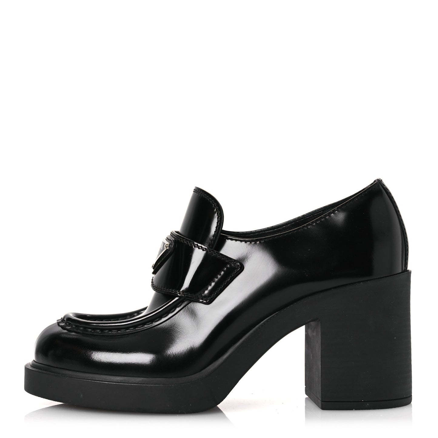Spazzolato Metal Triangle Logo 85mm Loafers 36.5 Black