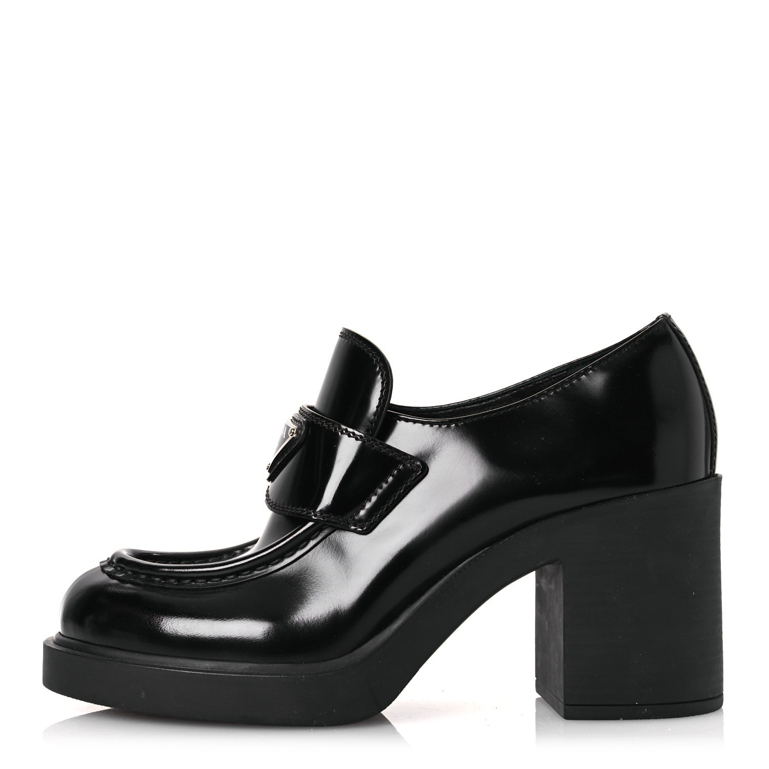 Prada Spazzolato Metal Triangle Logo 85mm Loafers 36.5 Black 1 of 11
