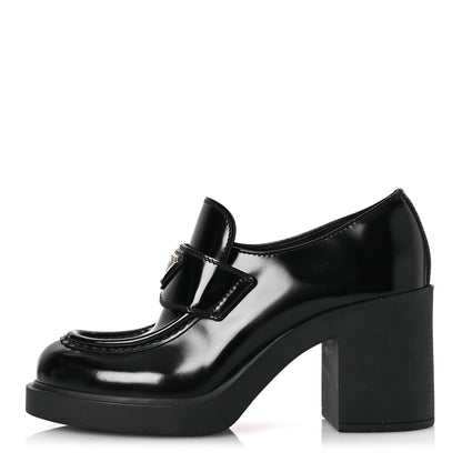 Prada Spazzolato Metal Triangle Logo 85mm Loafers 36.5 Black 1 of 11