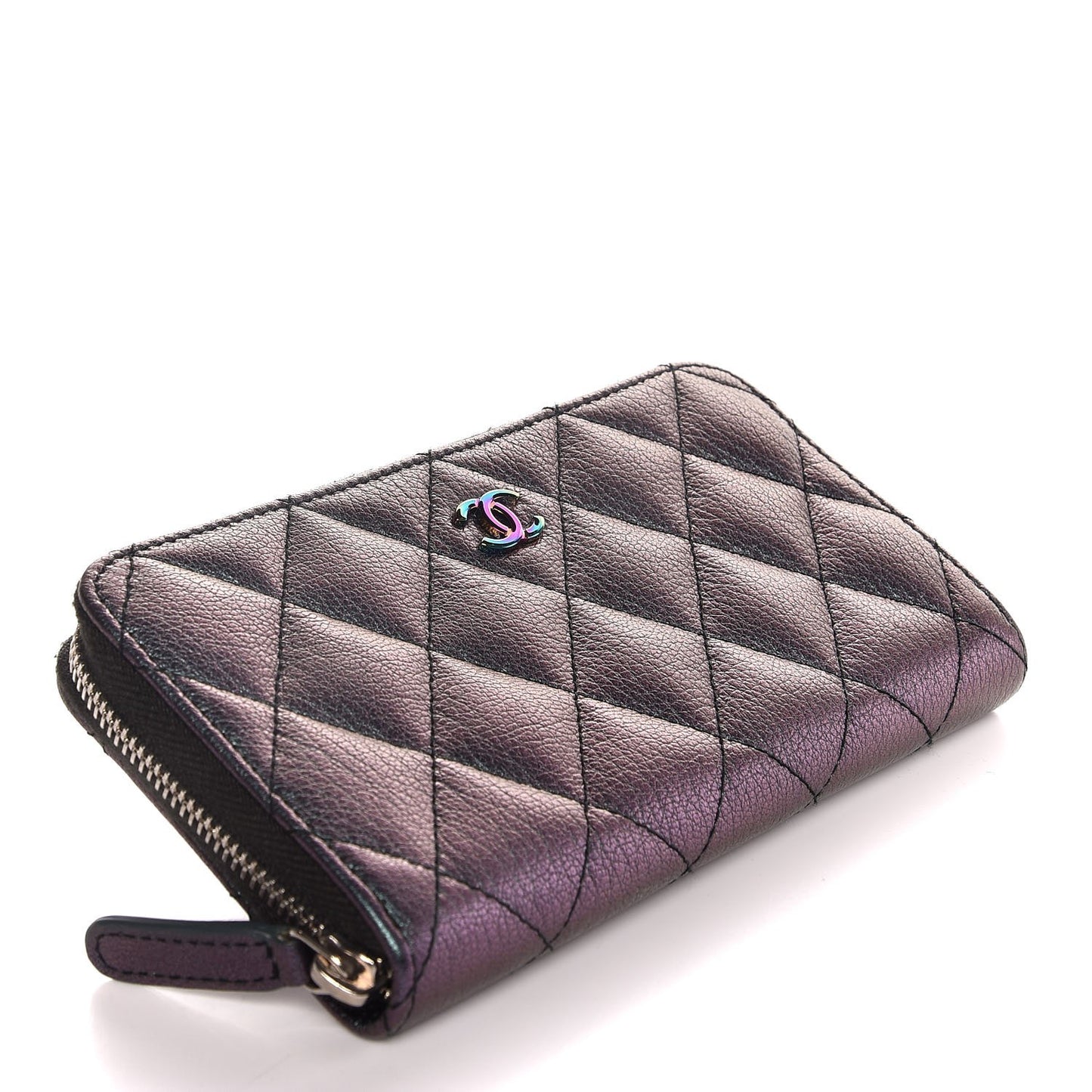 Iridescent Goatskin Quilted Small Zip Around Wallet Purple