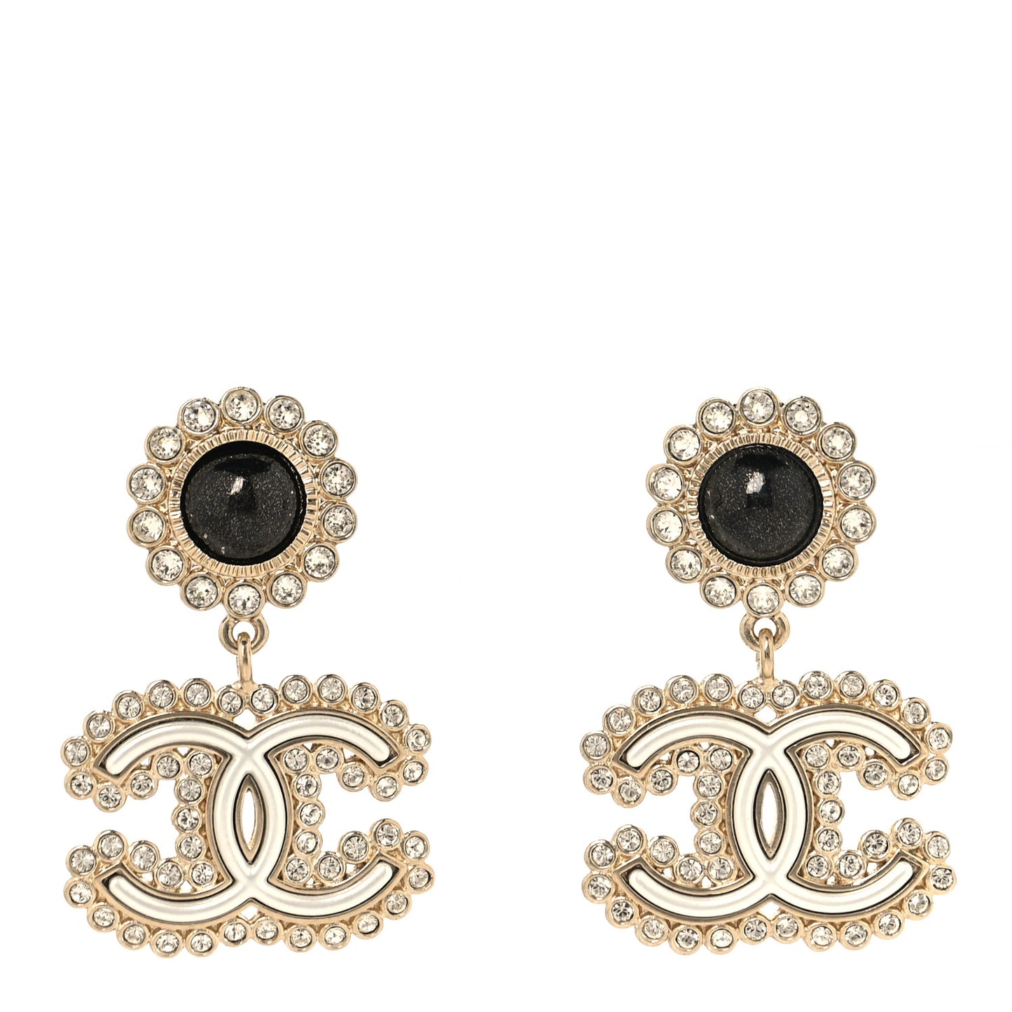 Crystal Pearl CC Drop Earrings Gold Black