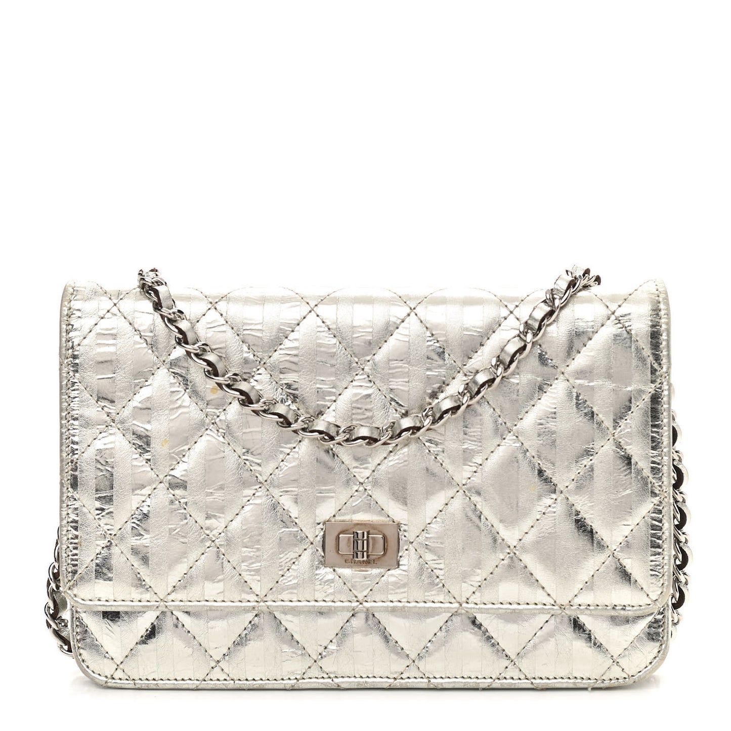 Metallic Striped Calfskin Reissue Wallet On Chain WOC Silver
