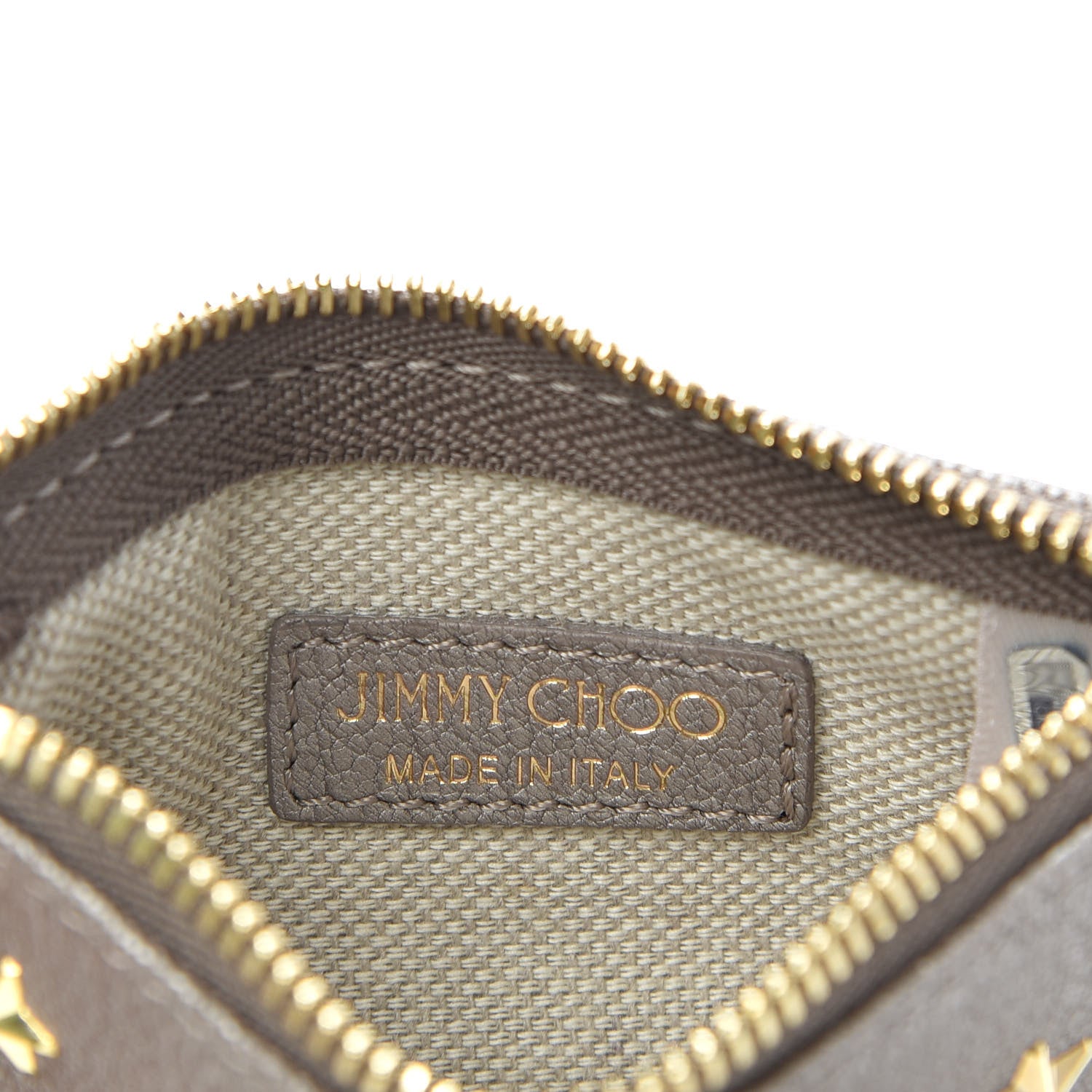 Jimmy Choo Pearlized Grainy Calfskin Nancy Star Studded Key Pouch Light Khaki 6 of 8
