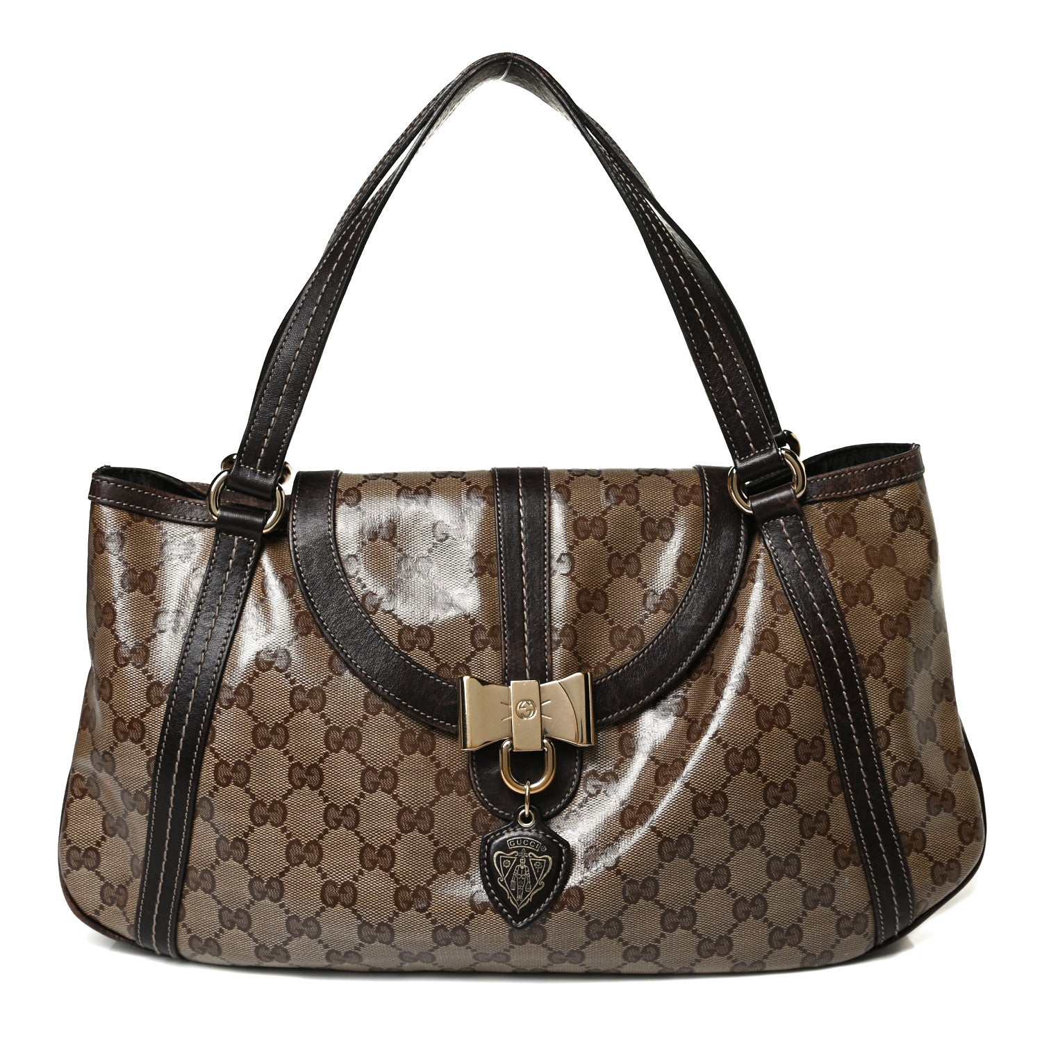 Gucci Crystal Monogram Duchessa Flap Shoulder Bag Dark Brown 1 of 18