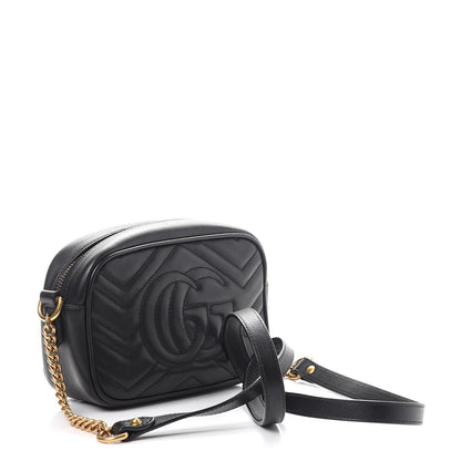 Gucci Calfskin Matelasse Mini GG Marmont Chain Shoulder Bag Black 3 of 8