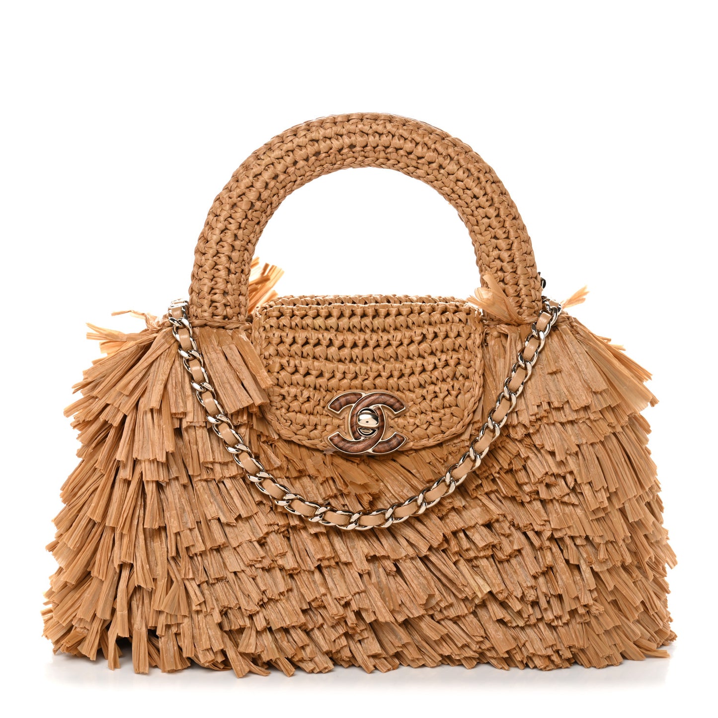Raffia Fringe Nano Kelly Shopper Dark Beige