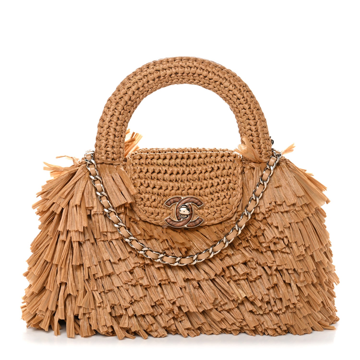 Chanel Raffia Fringe Nano Kelly Shopper Dark Beige 1 of 11