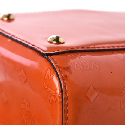 MCM Monogram Patent Zip Top Tote Orange 16 of 23