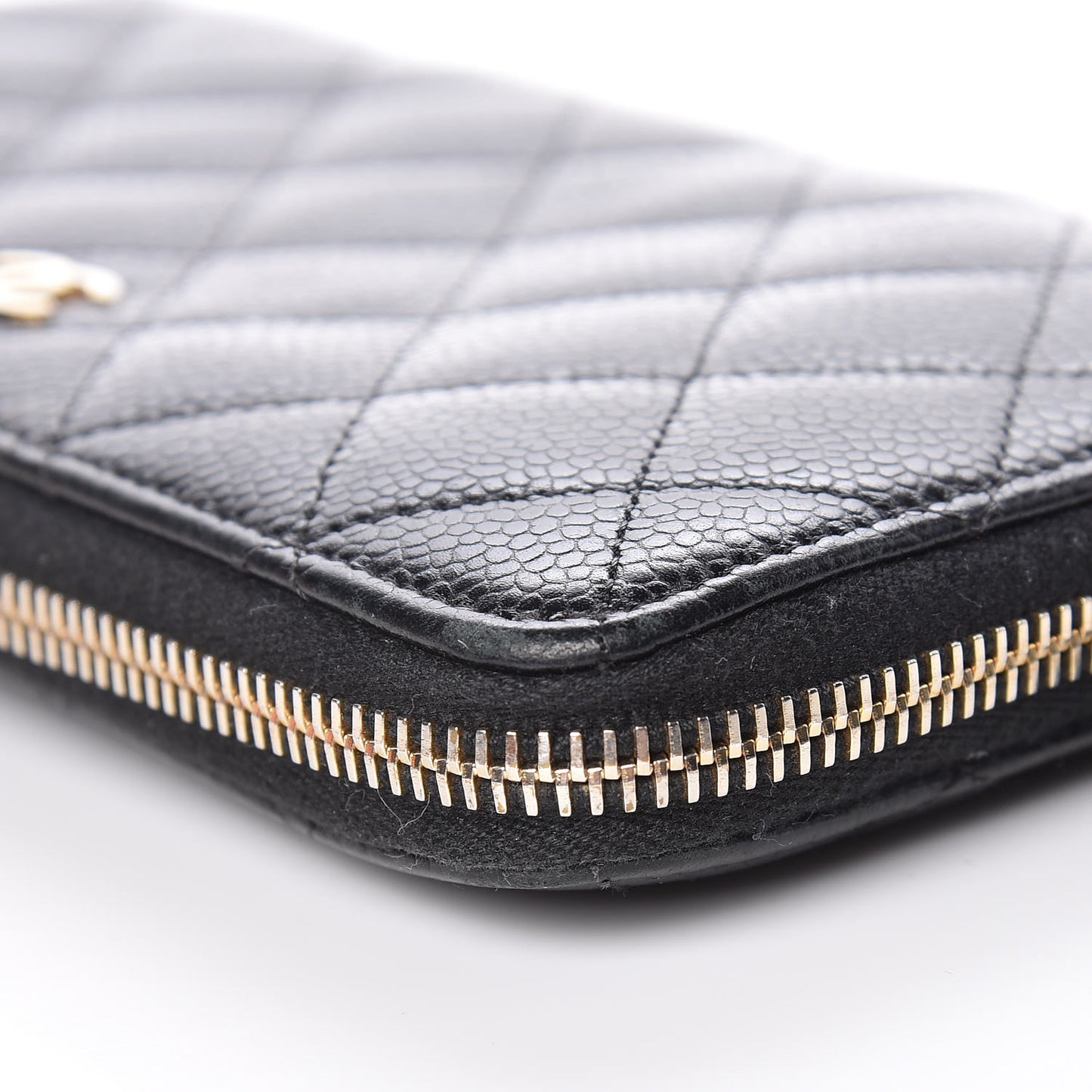 Caviar Quilted Large Zip Around Wallet Black